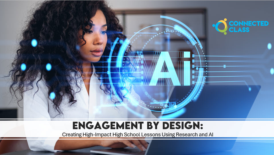 Woman working on AI high school lesson design.
